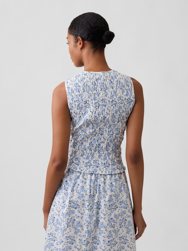 Smocked Sleeveless Boatneck Top