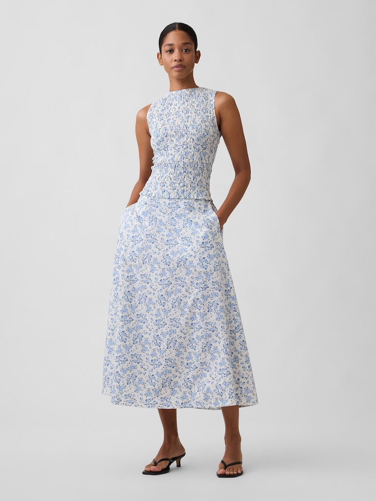 Smocked Sleeveless Boatneck Top