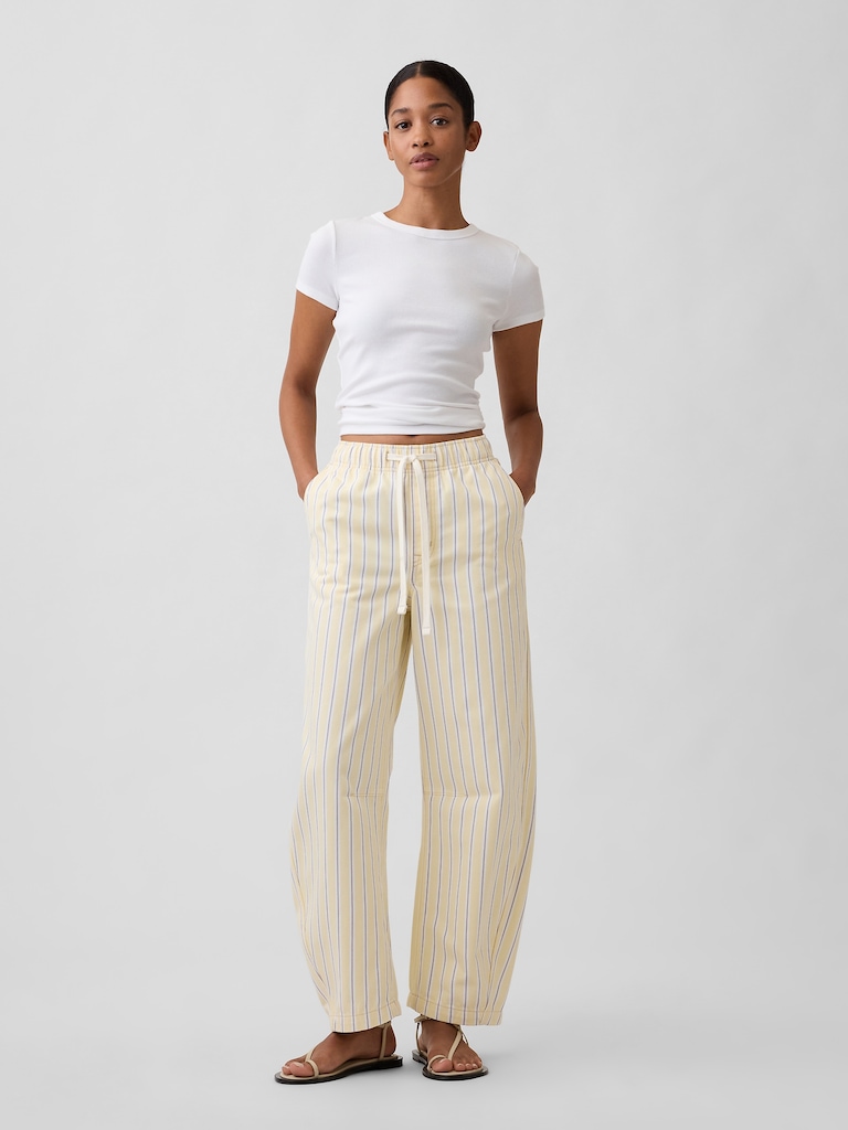 Mid Rise Stripe Pull-On Barrel Jeans