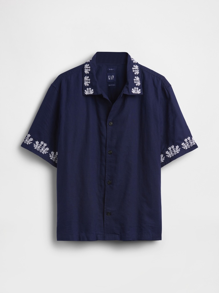 Linen-Cotton Relaxed Straight-Hem Shirt