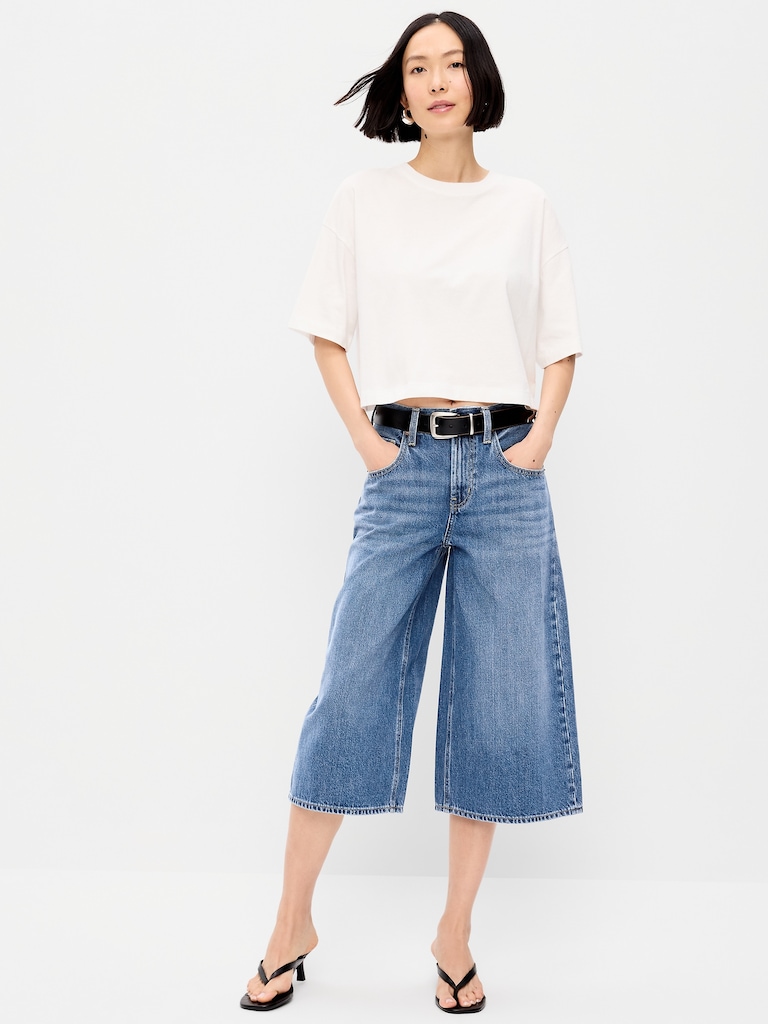 Mid-Rise Baggy Wide-Leg Culotte Jeans