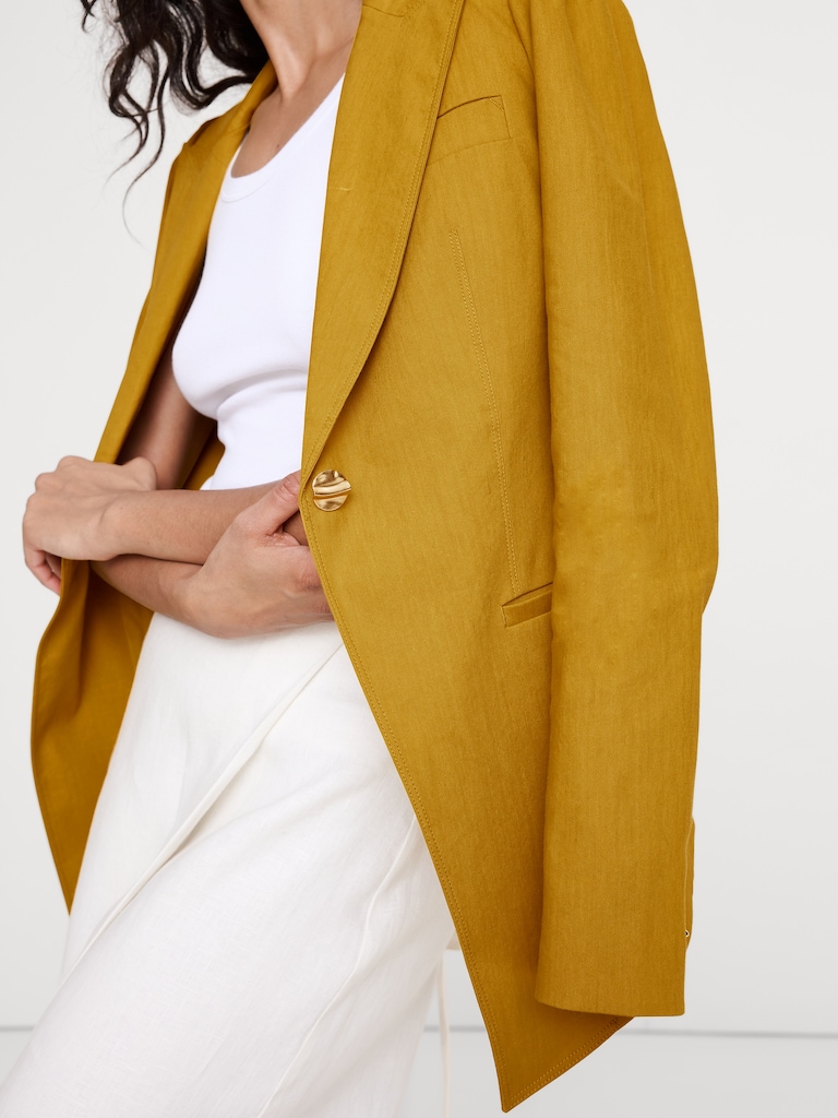 Stretch Linen-Viscose Long Blazer