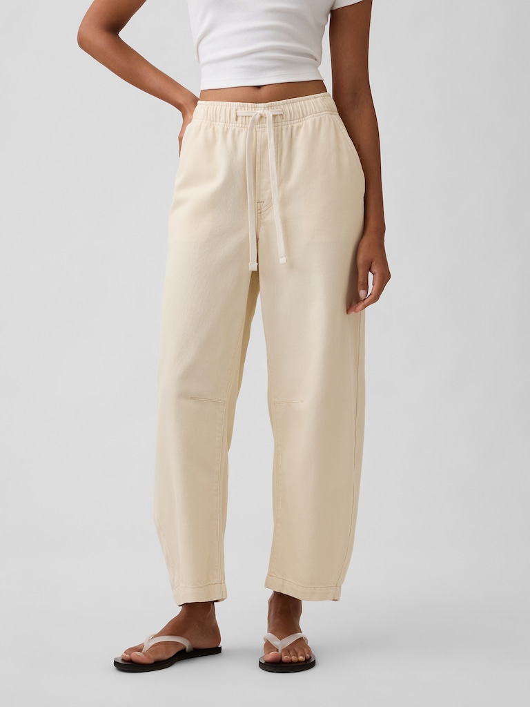 Mid Rise Pull-On Barrel Jeans