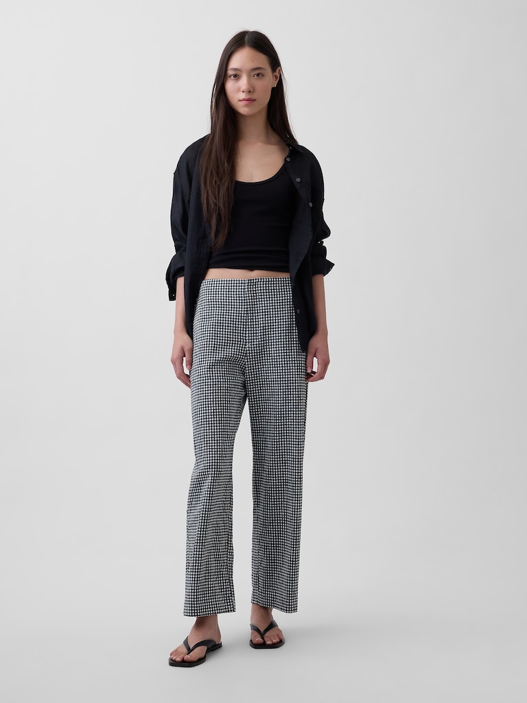 Linen-Blend Relaxed Straight Ankle Pants