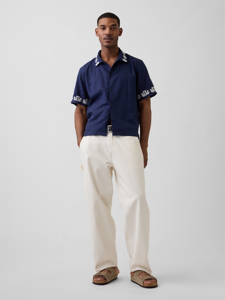 Linen-Cotton Relaxed Straight-Hem Shirt