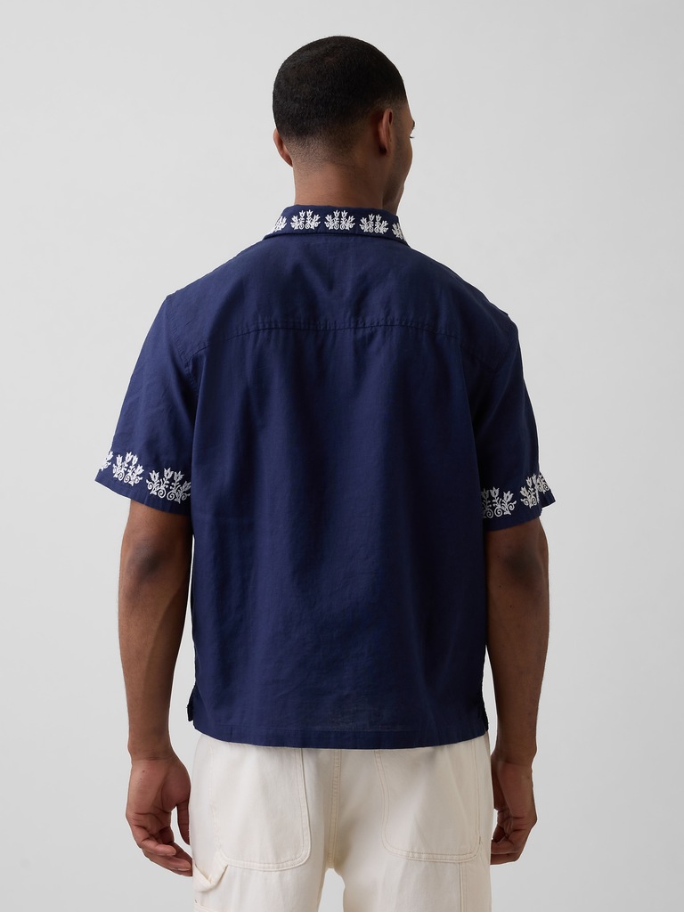 Linen-Cotton Relaxed Straight-Hem Shirt