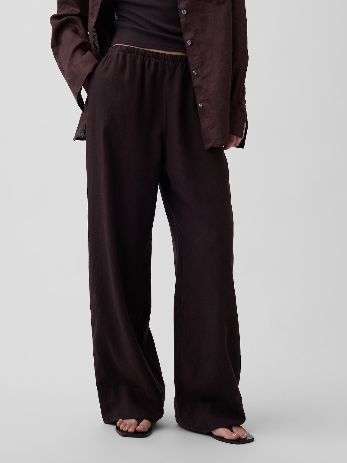 Linen-Blend Easy Wide-Leg Pants