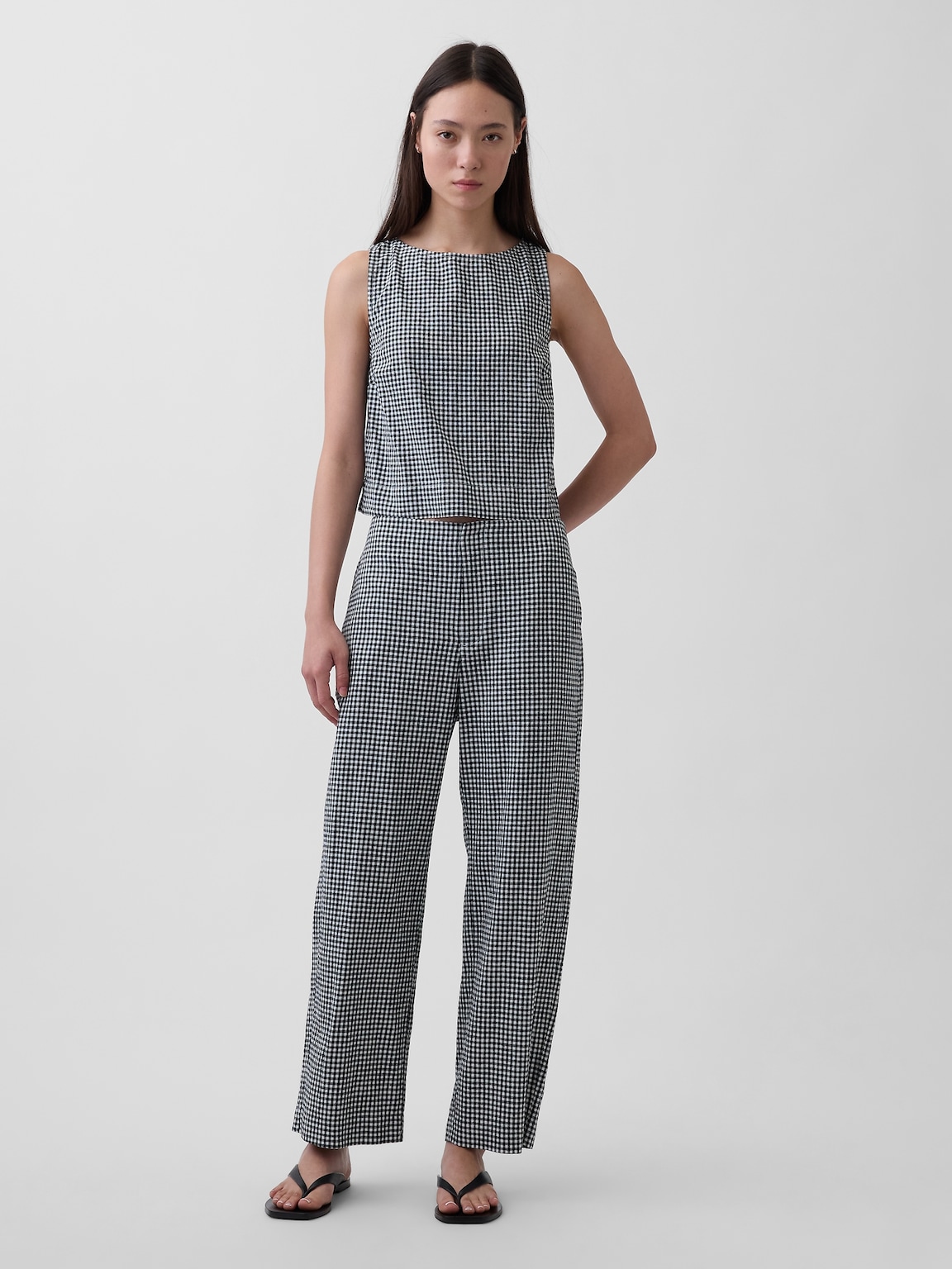 Linen-Blend Crop Shell Tank Top