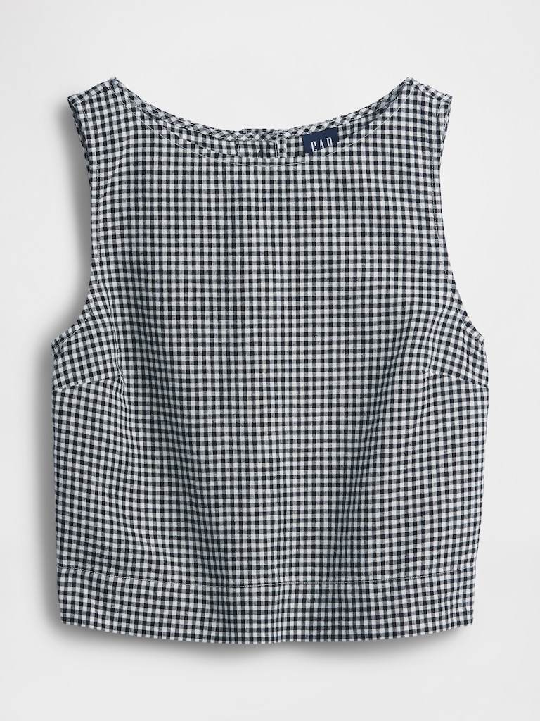 Linen-Blend Crop Shell Tank Top