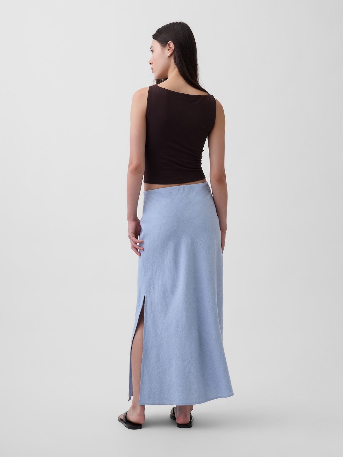Linen-Blend Maxi Slip Skirt