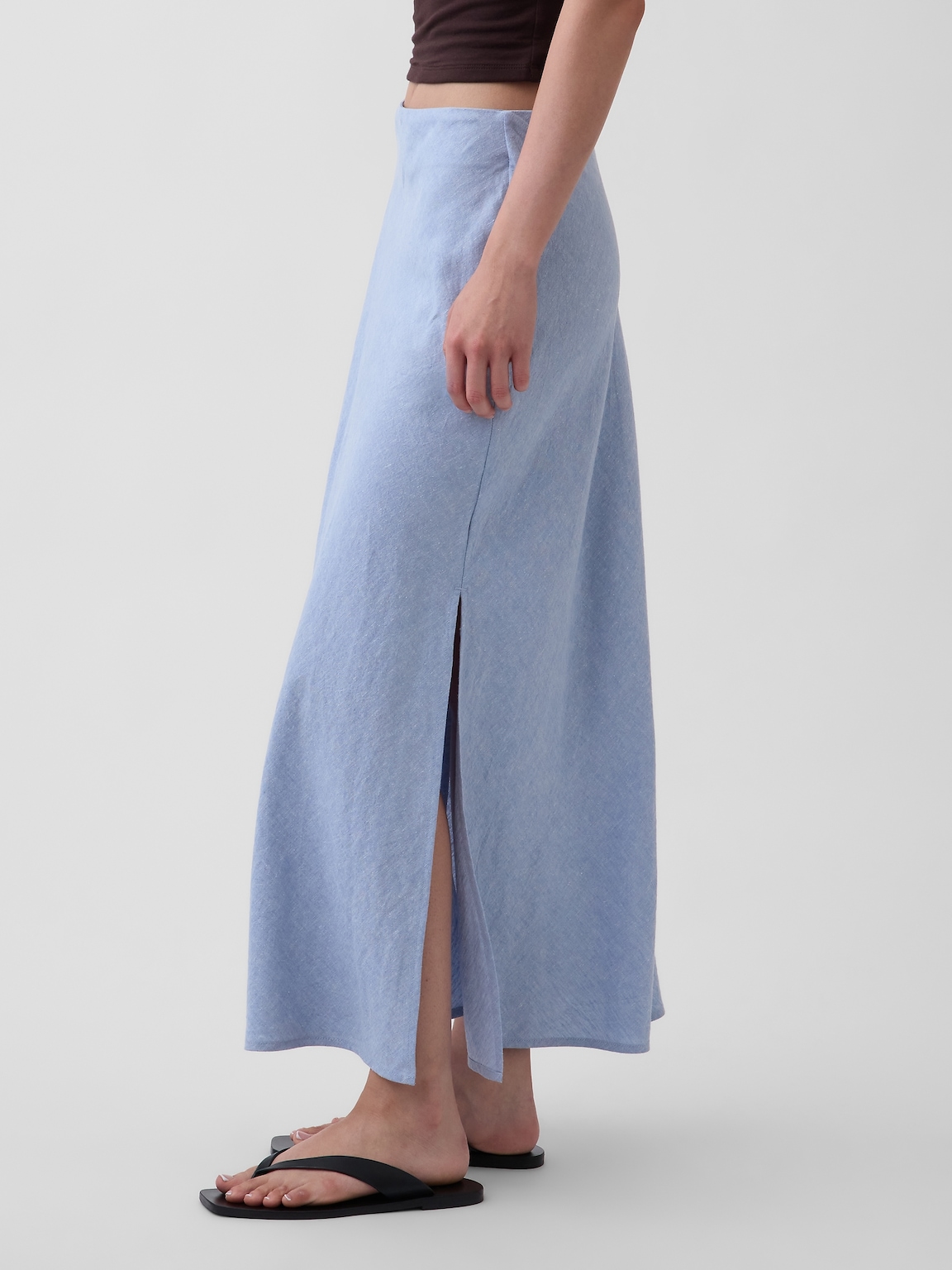Linen-Blend Maxi Slip Skirt