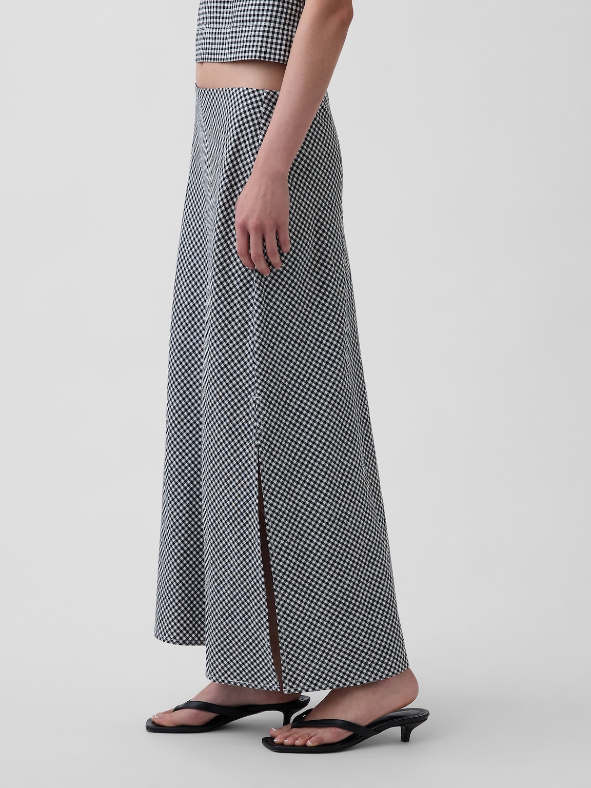 Linen-Blend Maxi Slip Skirt