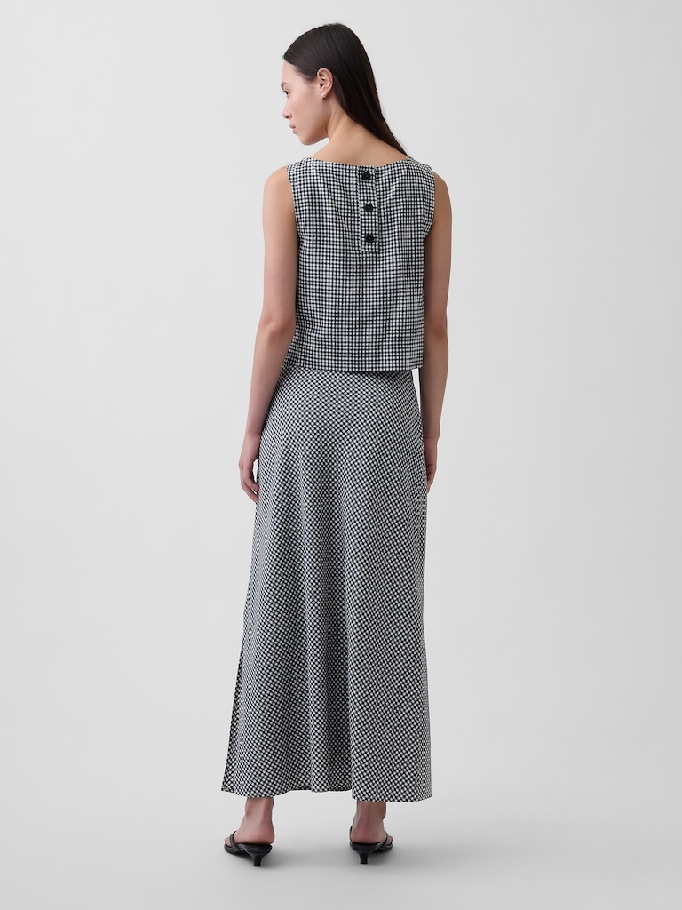 Linen-Blend Maxi Slip Skirt