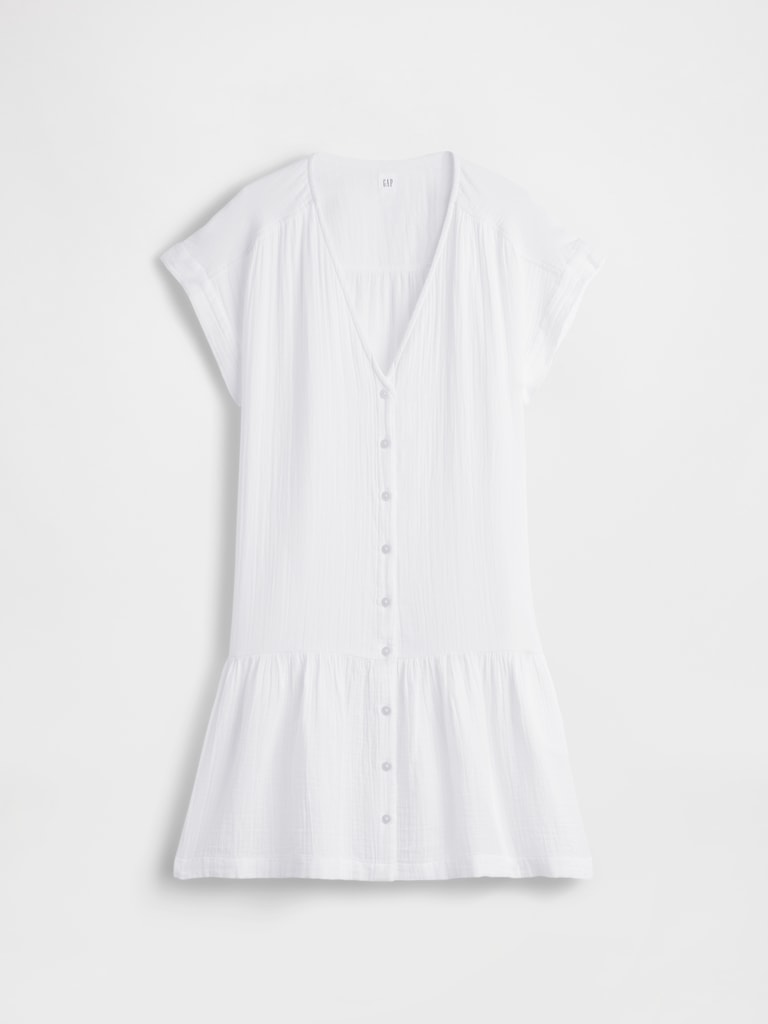 Cotton Gauze V-Neck Tunic Dress