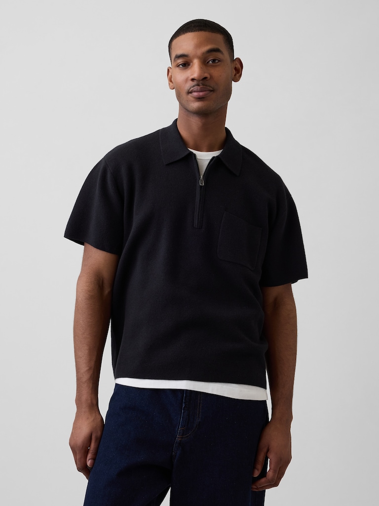 Oversized Quarter-Zip Pocket Polo Sweater