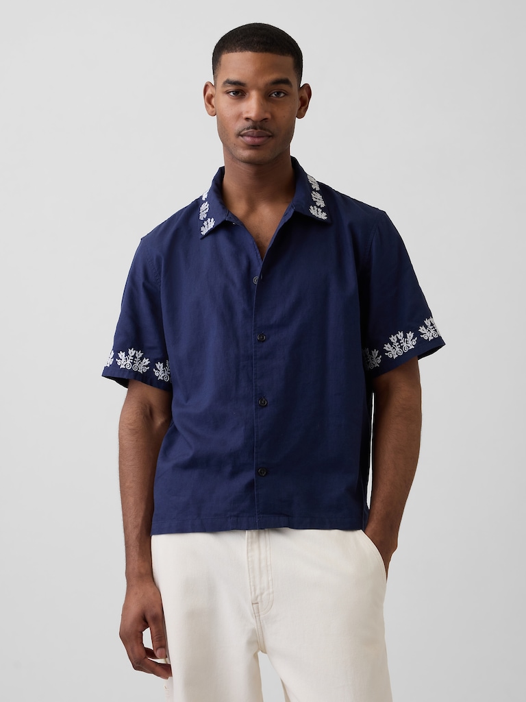 Linen-Cotton Relaxed Straight-Hem Shirt