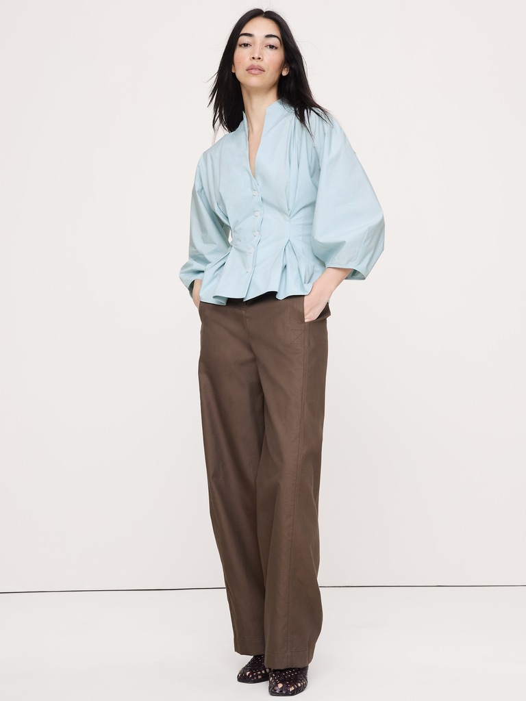 Cotton Poplin Cinched-Waist Shirt
