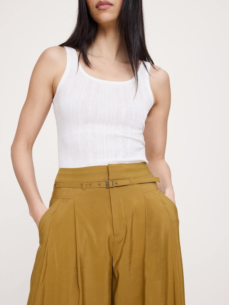 Pleated Wide-Leg Cropped Pant in Luster Twill