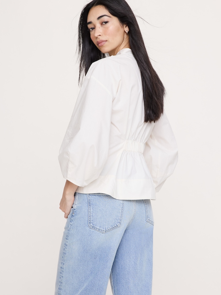 Cotton Poplin Cinched-Waist Shirt