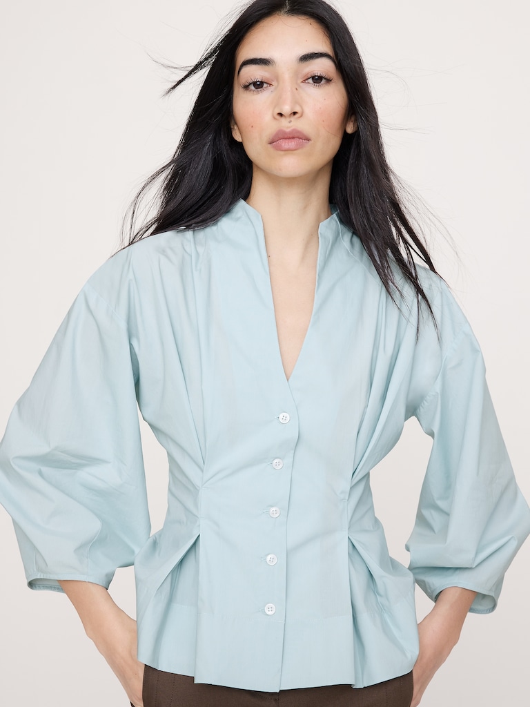 Cotton Poplin Cinched-Waist Shirt