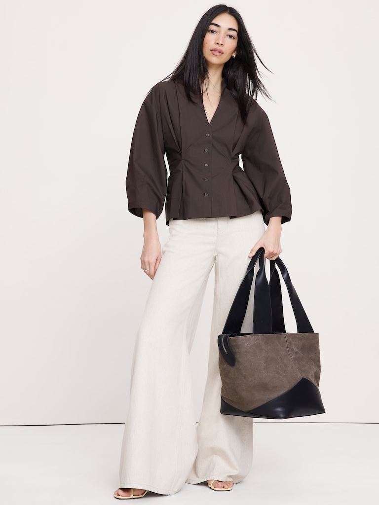 Cotton Poplin Cinched-Waist Shirt