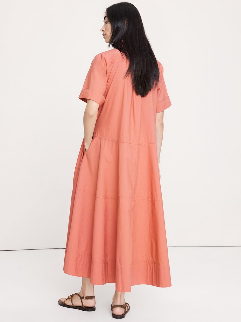 Cotton Poplin Trapeze Maxi Shirt Dress
