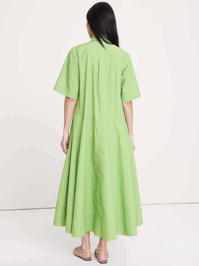 Cotton Poplin Trapeze Maxi Shirt Dress