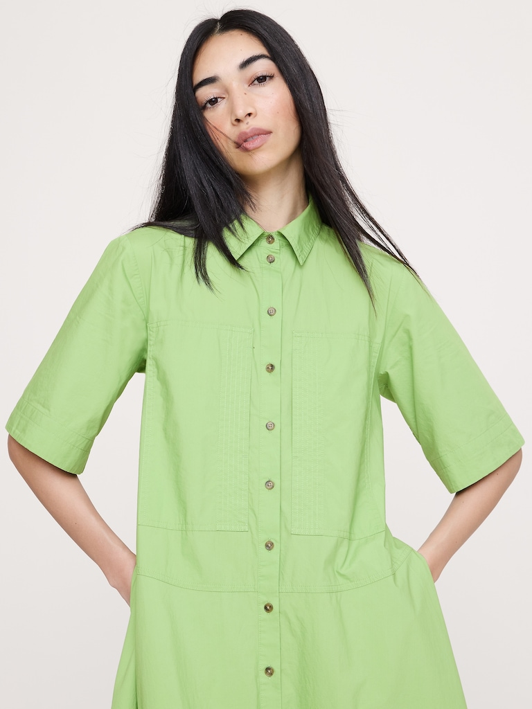 Cotton Poplin Trapeze Maxi Shirt Dress