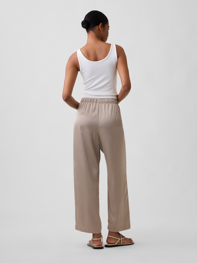 Relaxed Satin Straight-Leg Crop Pants