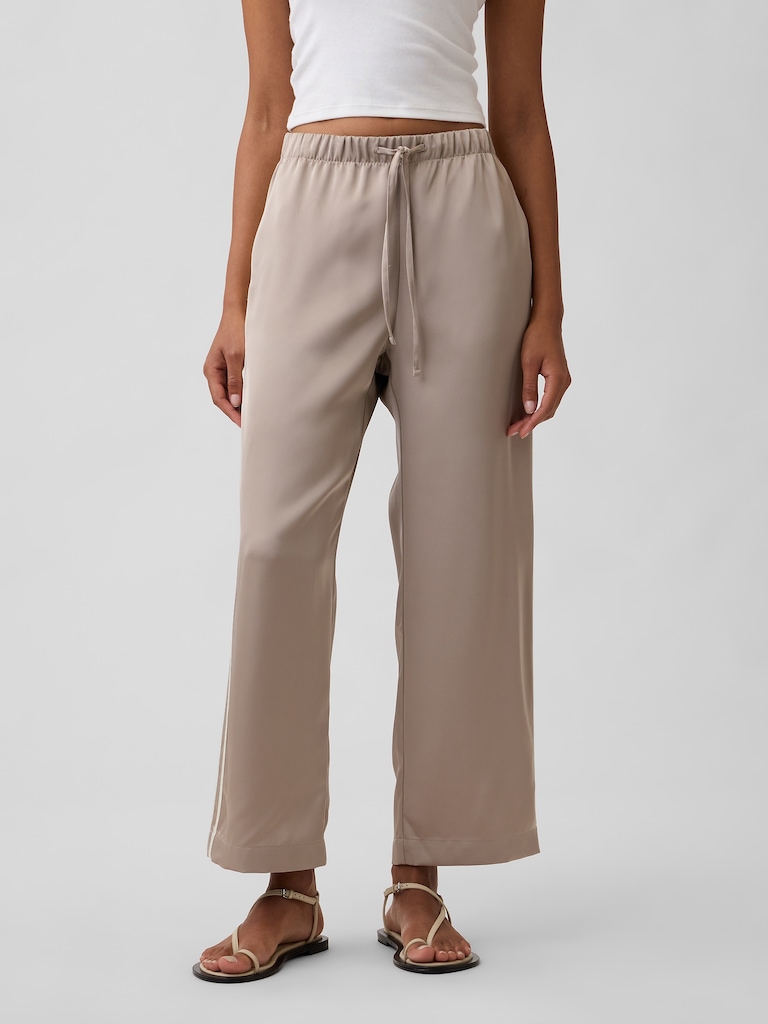 Relaxed Satin Straight-Leg Crop Pants