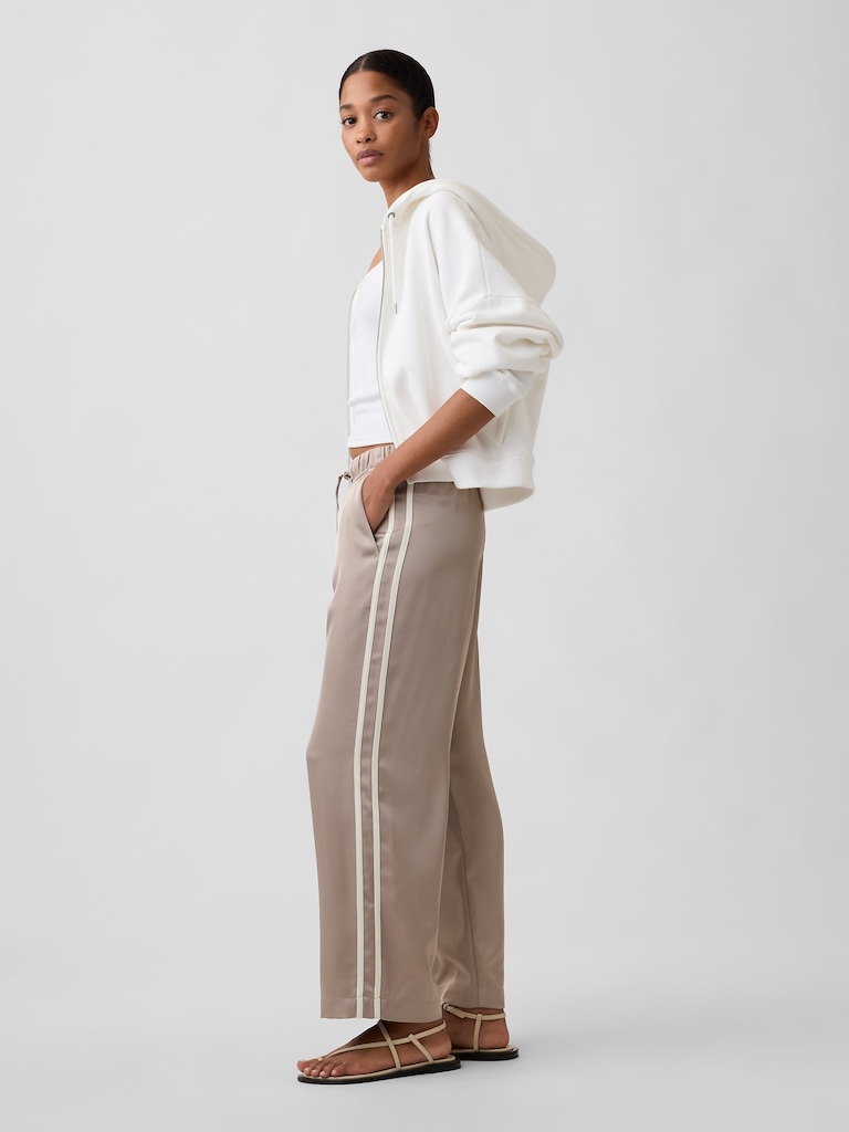 Relaxed Satin Straight-Leg Crop Pants