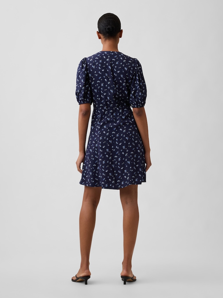 Puff Sleeve V-Neck Mini Dress