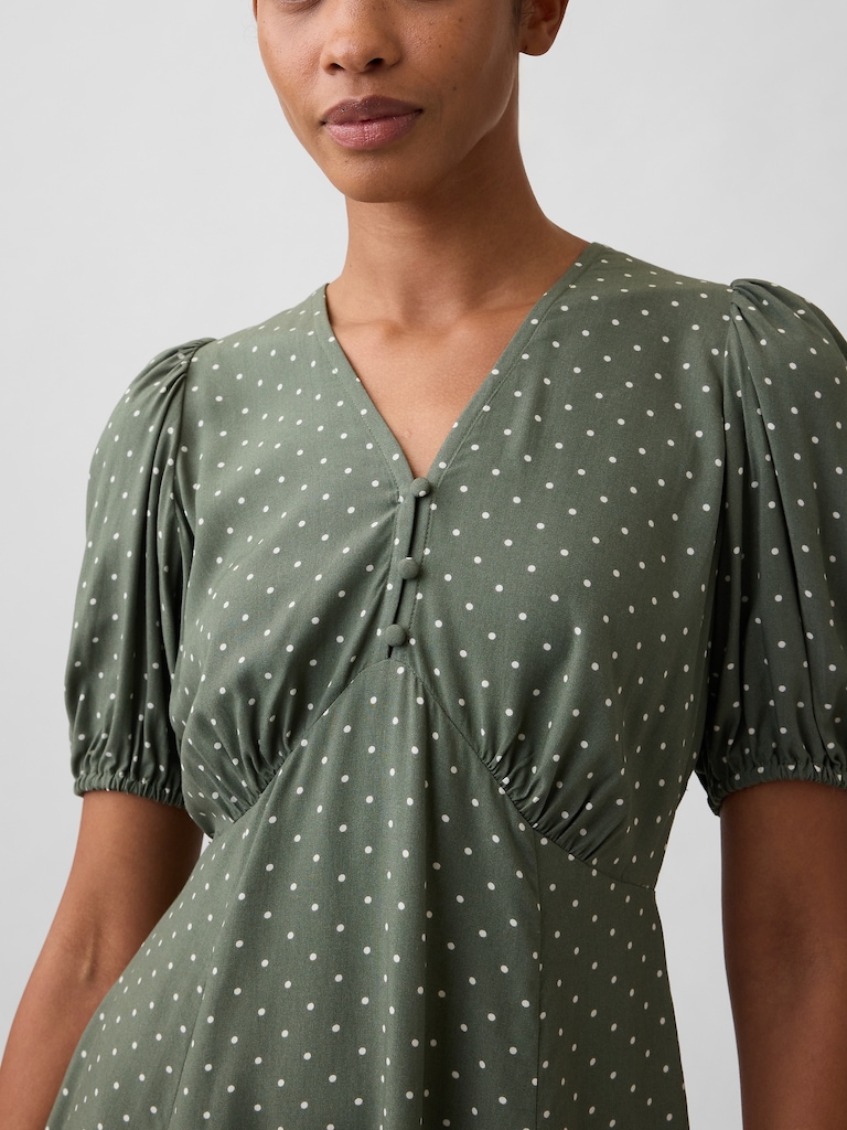 Puff Sleeve V-Neck Mini Dress