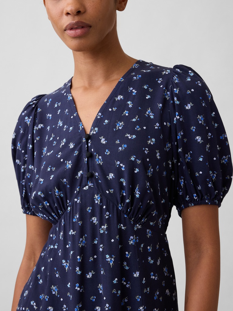 Puff Sleeve V-Neck Mini Dress