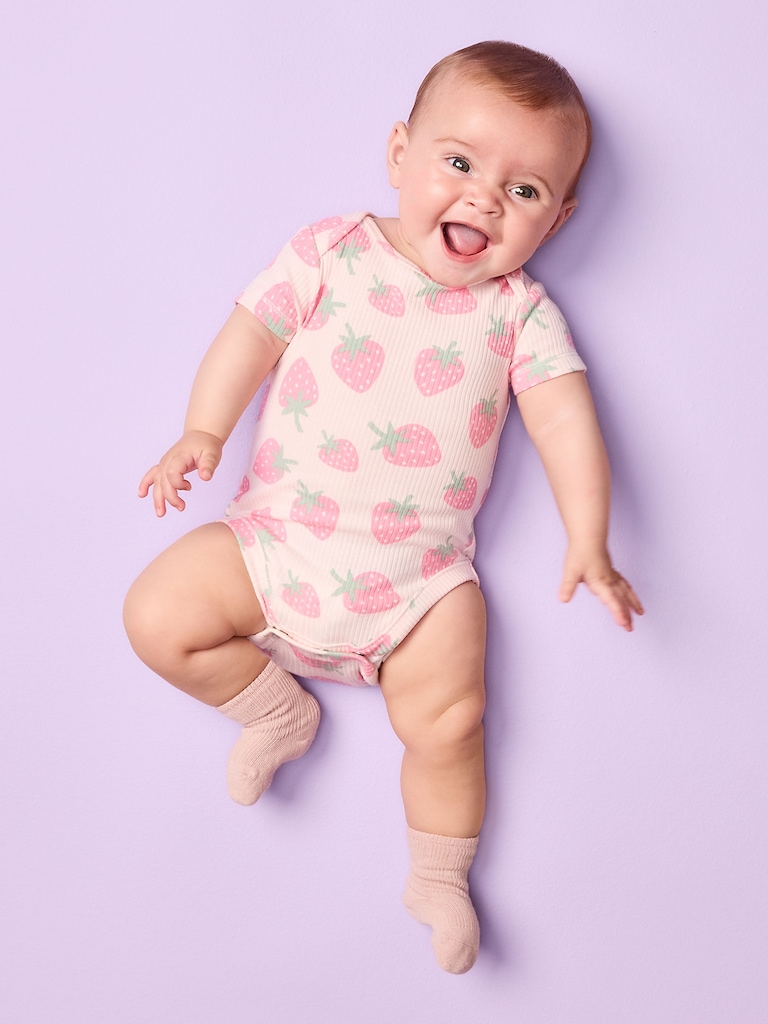 Printed Short-Sleeve Ribbed Bodysuit for Baby