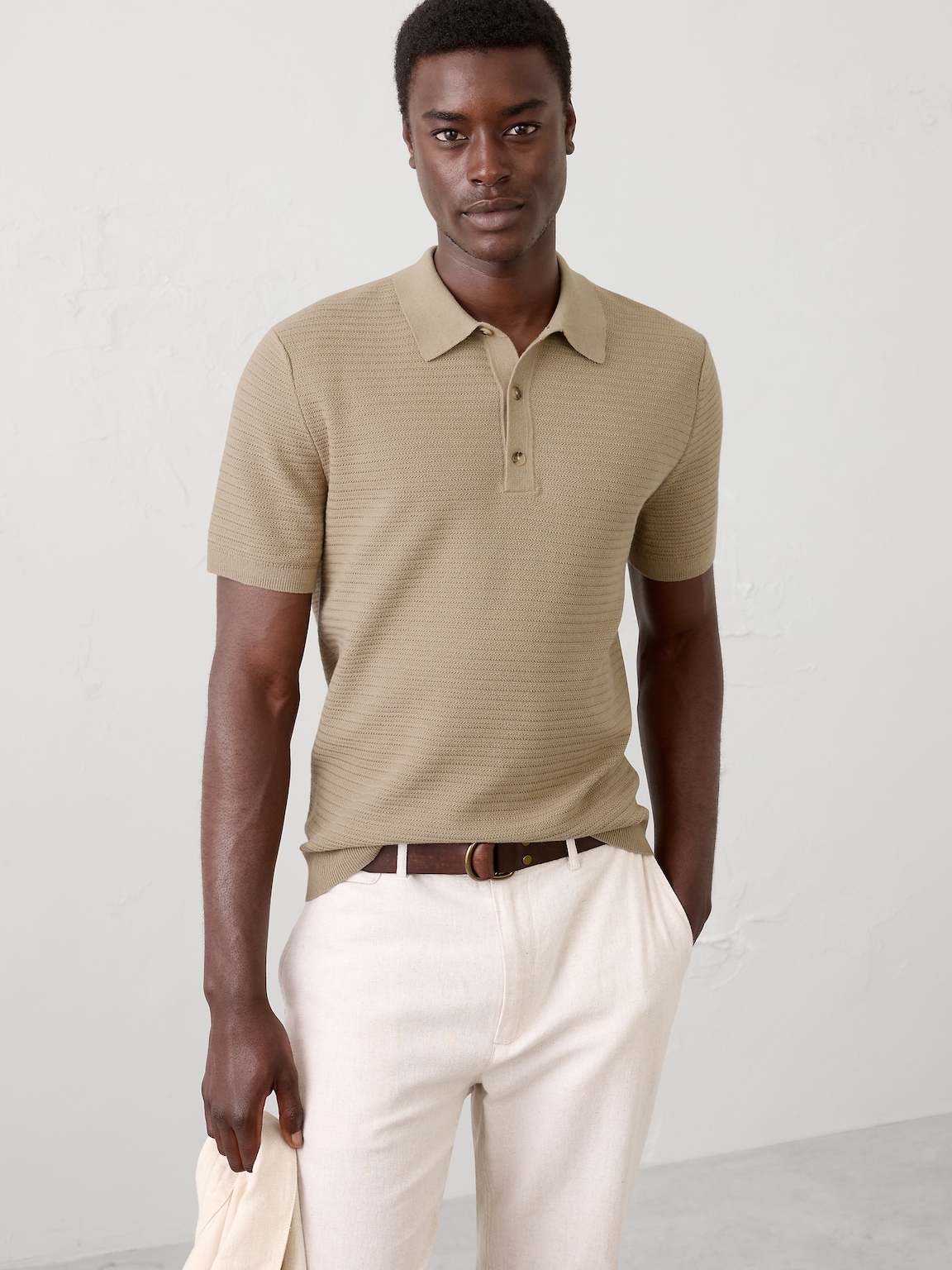 Refined Textured Polo Sweater