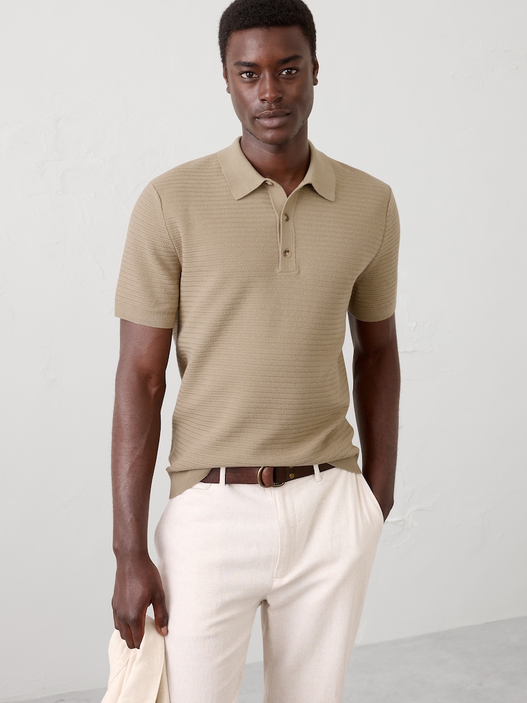 Refined Textured Polo Sweater