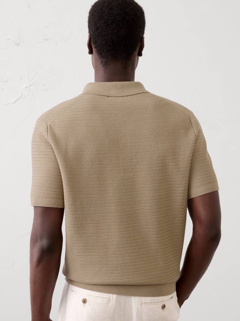Refined Textured Polo Sweater