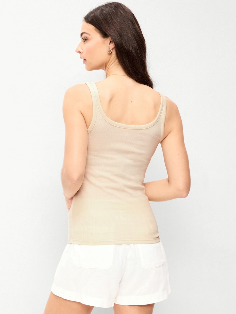 First-Layer Ribbed Scoop-Neck Tank Top
