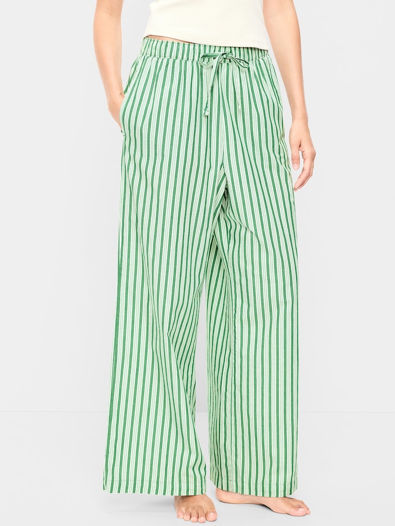 Poplin Wide-Leg Pajama Pants