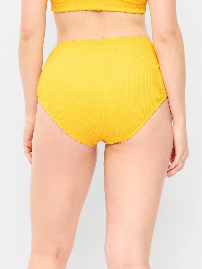 High-Waisted Ribbed Bikini Swim Bottoms