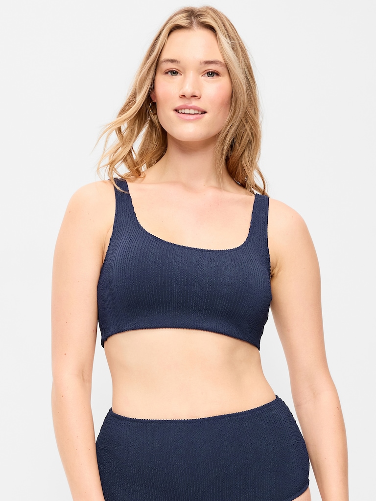 Ribbed Scoop-Neck Swim Top