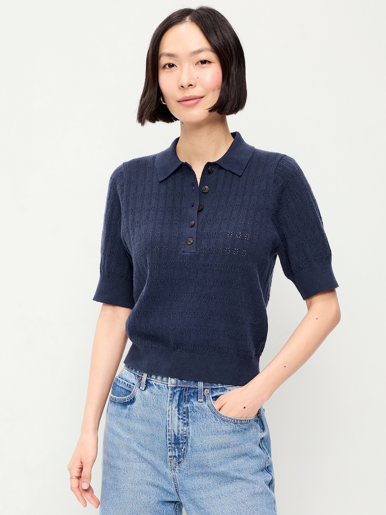 SoSoft Lite Short-Sleeve Pointelle Cropped Polo