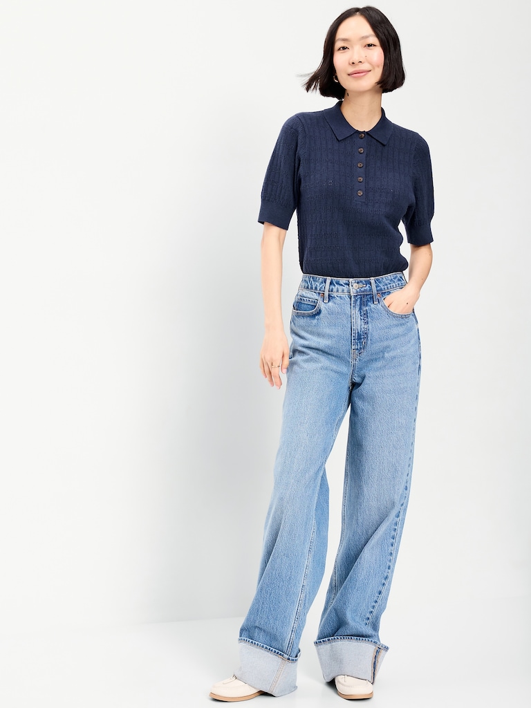 SoSoft Lite Short-Sleeve Pointelle Cropped Polo