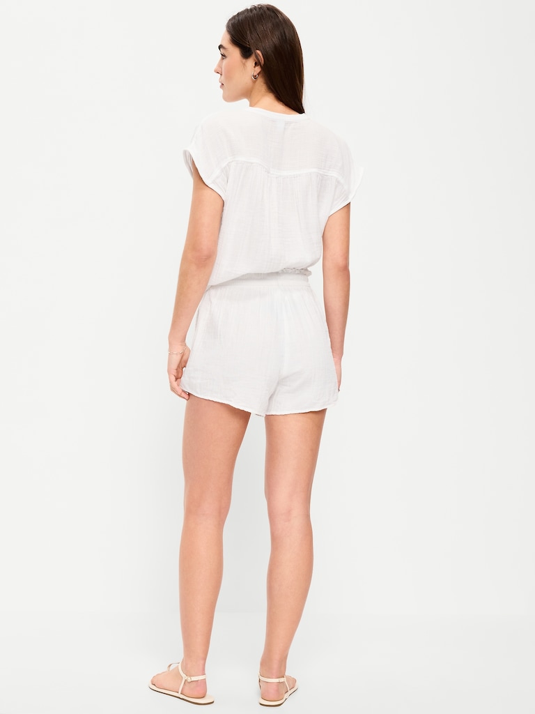 High-Waisted Crinkle Gauze Shorts