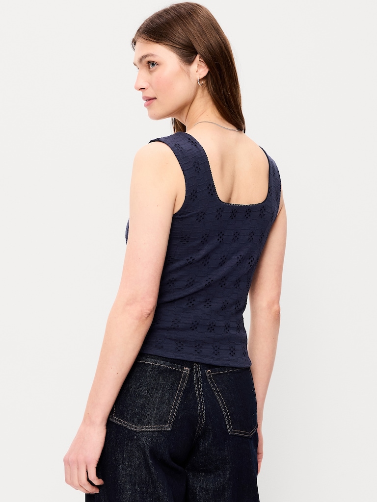 Seamed-Bodice Eyelet Tank Top