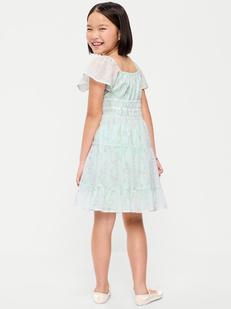 Fit and Flare Crinkle Gauze Tiered Dress for Girls