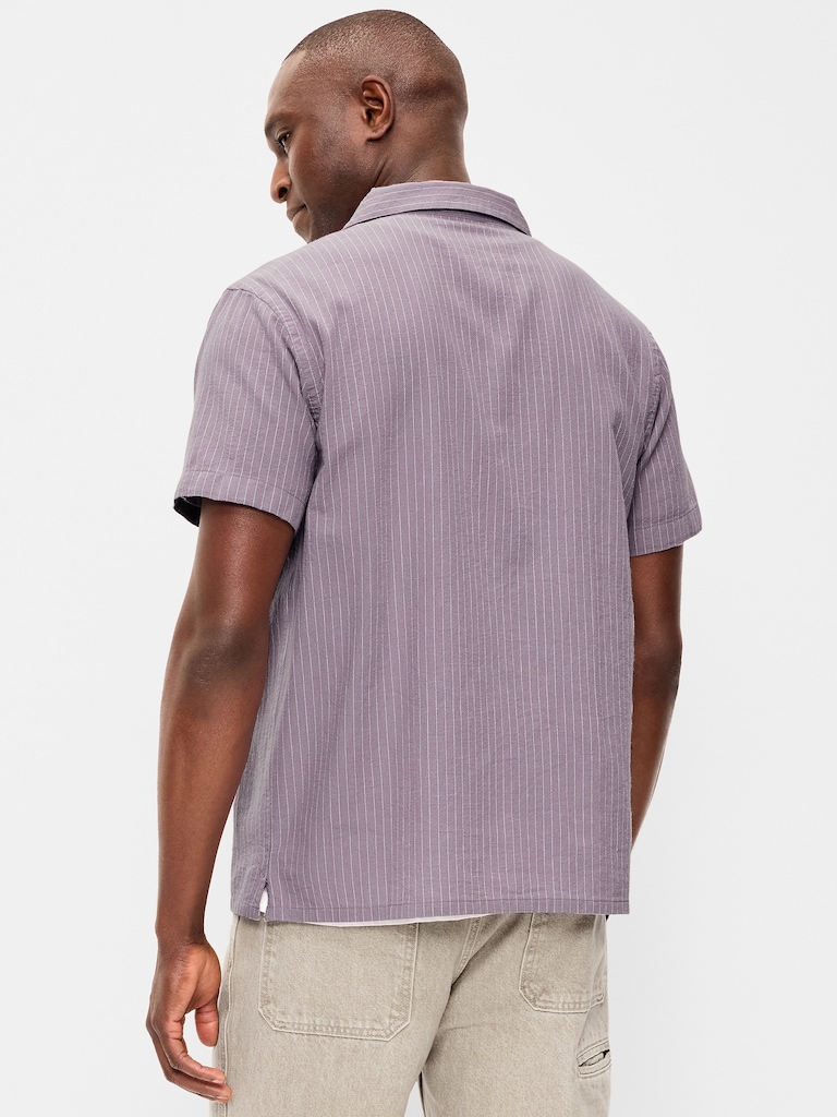 Short-Sleeve Striped Camp Shirt