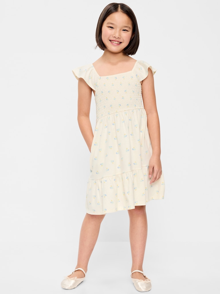Printed Fit and Flare Smocked Dress for Girls