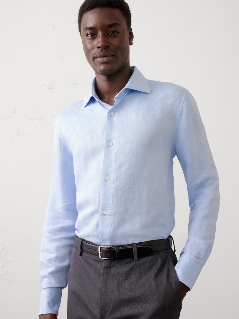 Slim-Fit Linen-Blend Dress Shirt